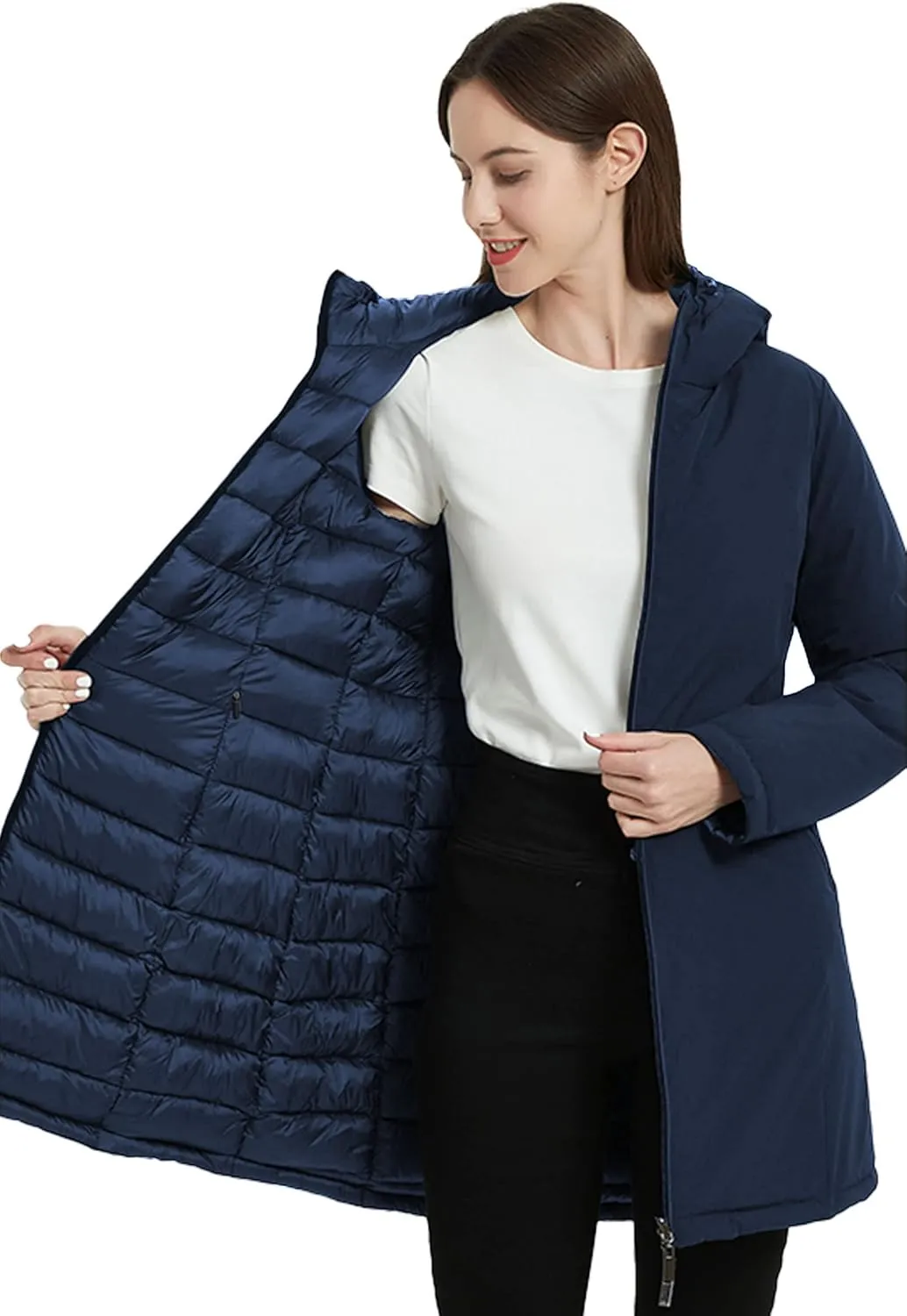 Bellivera Women Puffer Jacket Reversible Spring and Winter Fashion Warm Quilted Long Hooded Padded Bubble Coat