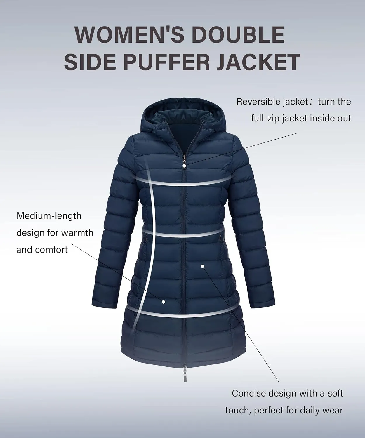 Bellivera Women Puffer Jacket Reversible Spring and Winter Fashion Warm Quilted Long Hooded Padded Bubble Coat