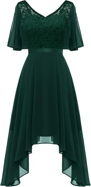 BeryLove Women's Prom Cocktail Formal Wedding Guest Lace Dress 2025 Flutter Sleeve Hem Bridesmaid Dresses