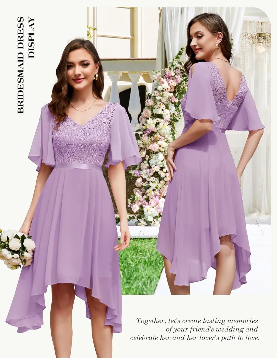 BeryLove Women's Prom Cocktail Formal Wedding Guest Lace Dress 2025 Flutter Sleeve Hem Bridesmaid Dresses