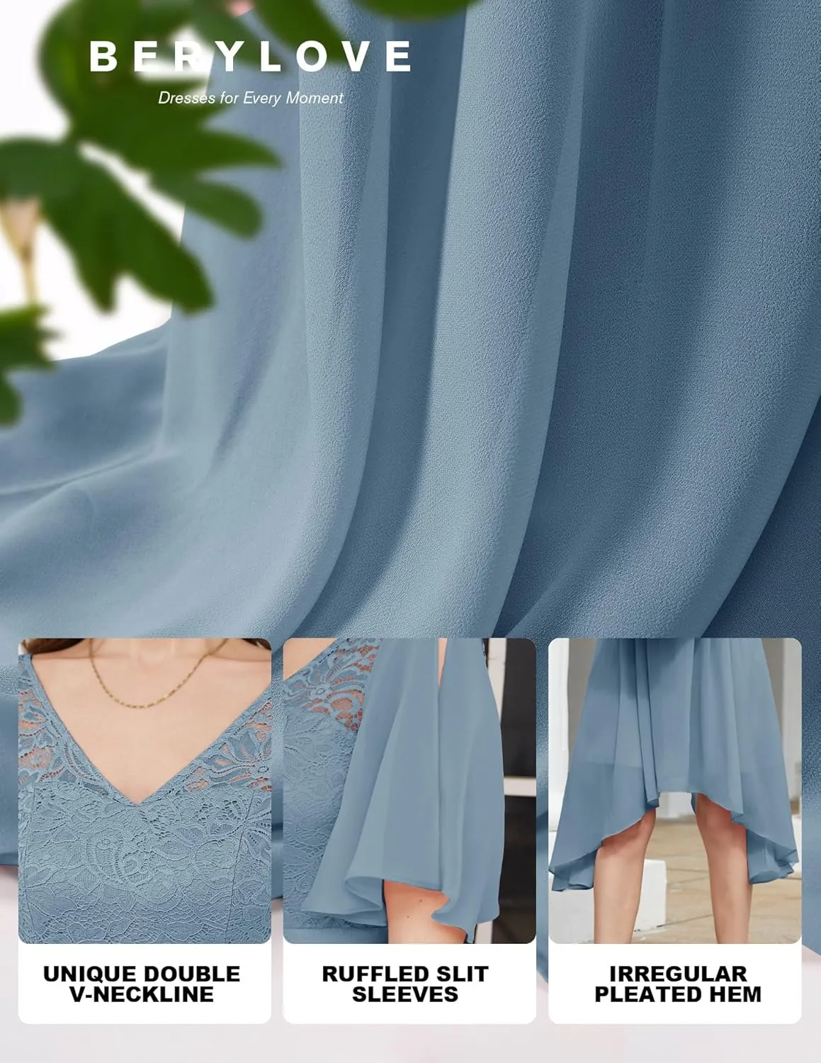BeryLove Women's Prom Cocktail Formal Wedding Guest Lace Dress 2025 Flutter Sleeve Hem Bridesmaid Dresses