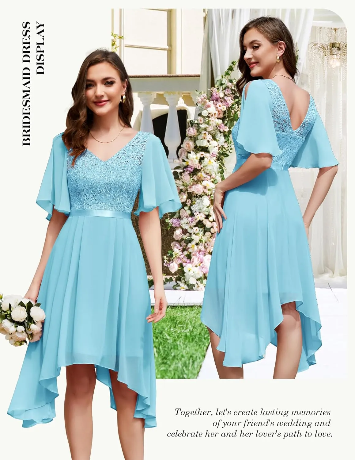 BeryLove Women's Prom Cocktail Formal Wedding Guest Lace Dress 2025 Flutter Sleeve Hem Bridesmaid Dresses
