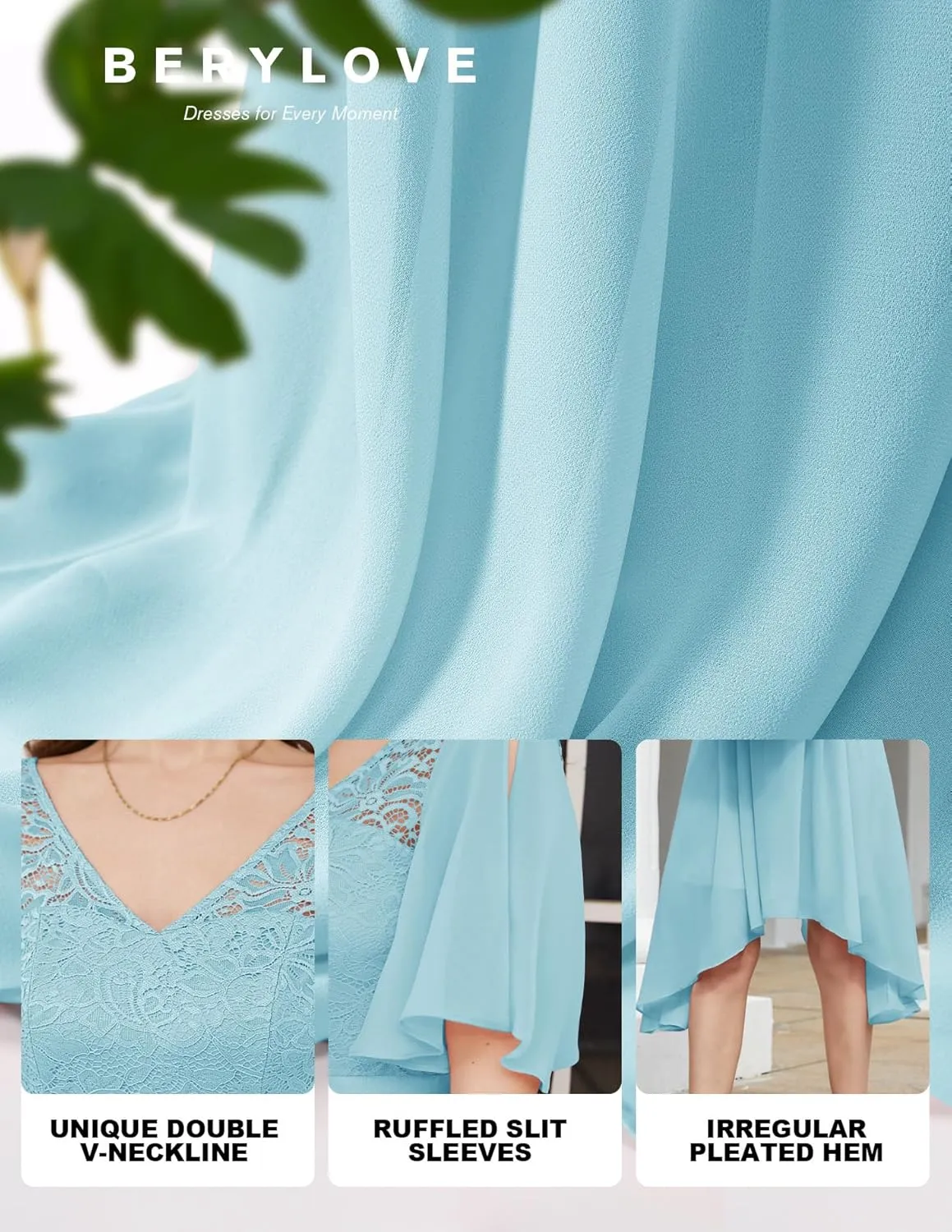 BeryLove Women's Prom Cocktail Formal Wedding Guest Lace Dress 2025 Flutter Sleeve Hem Bridesmaid Dresses