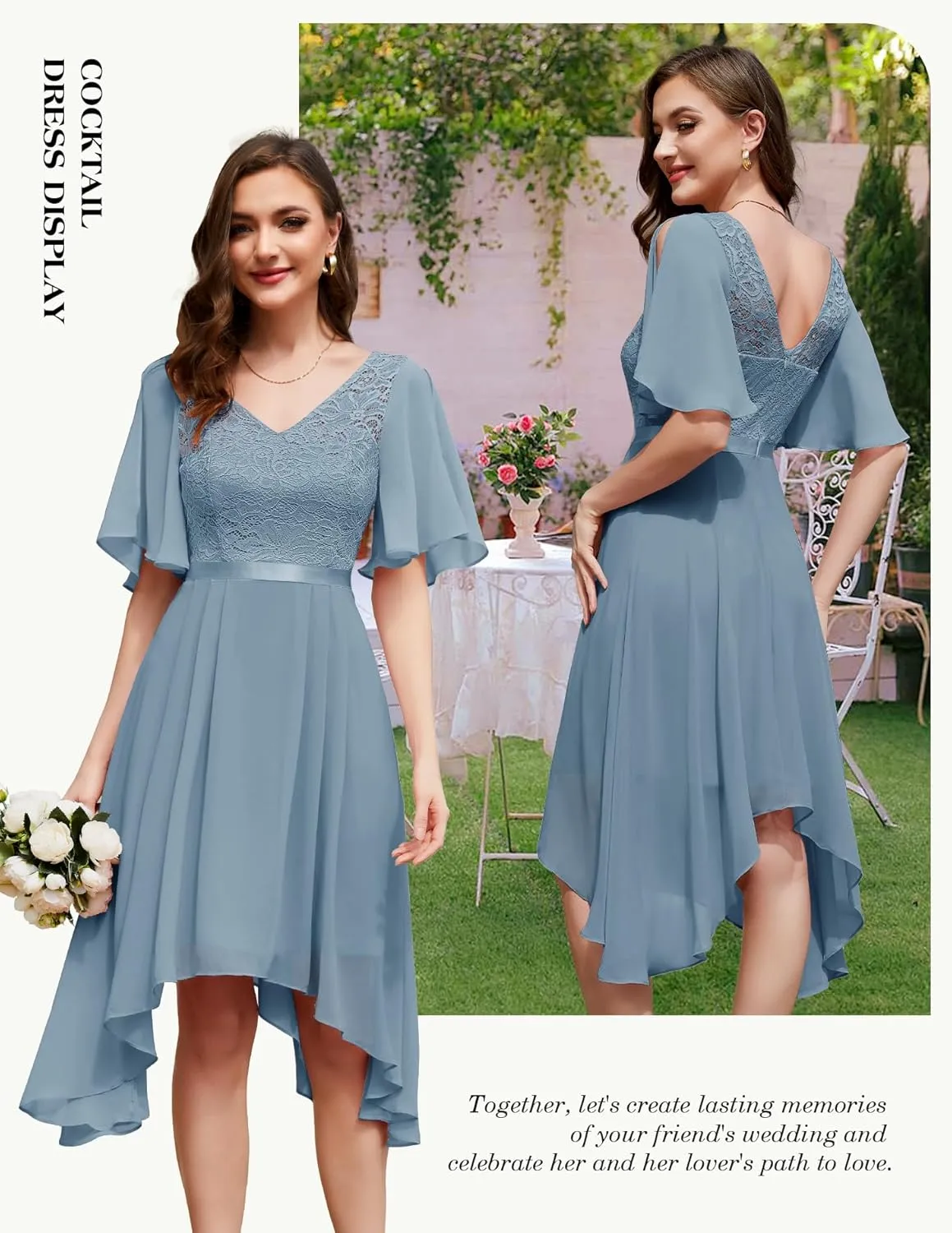 BeryLove Women's Prom Cocktail Formal Wedding Guest Lace Dress 2025 Flutter Sleeve Hem Bridesmaid Dresses