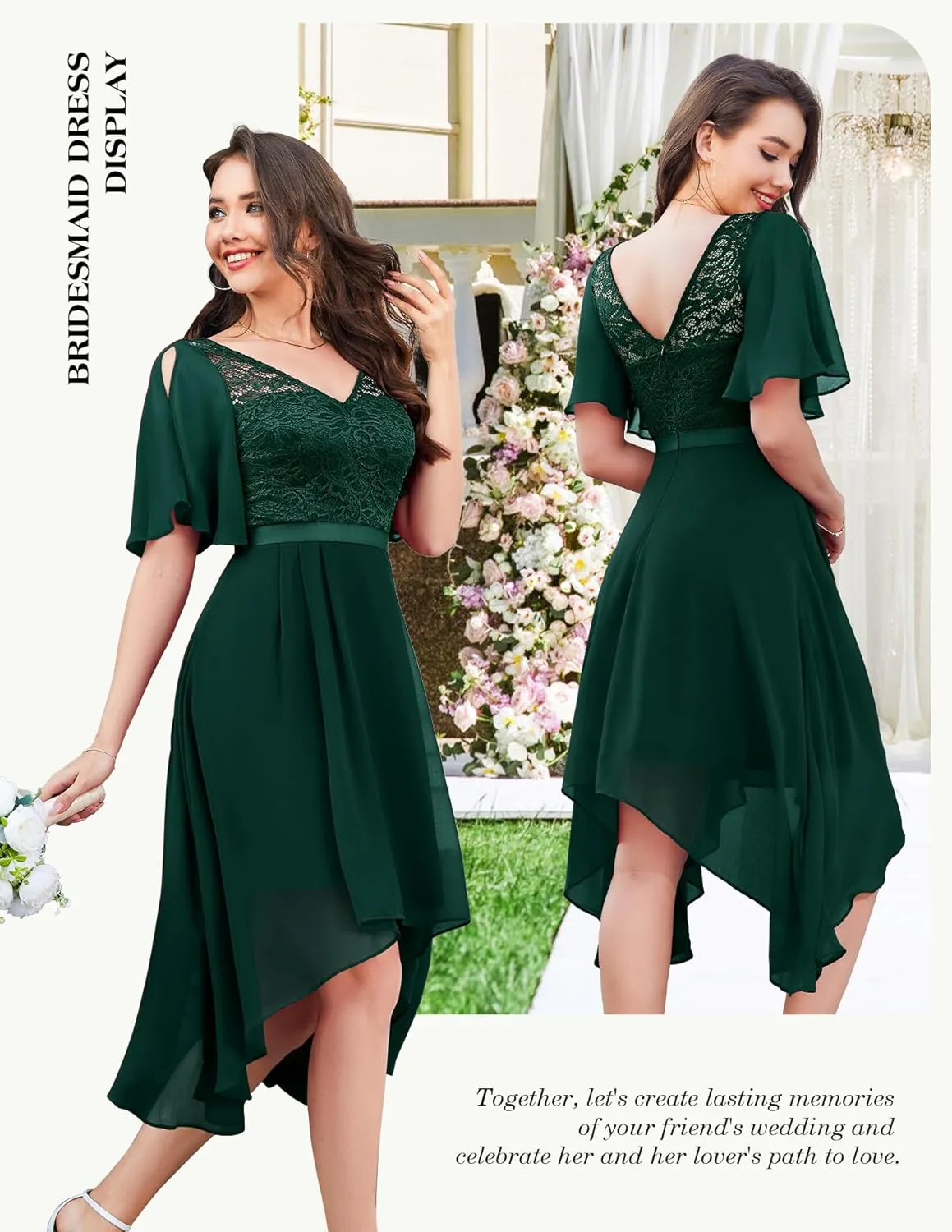 BeryLove Women's Prom Cocktail Formal Wedding Guest Lace Dress 2025 Flutter Sleeve Hem Bridesmaid Dresses