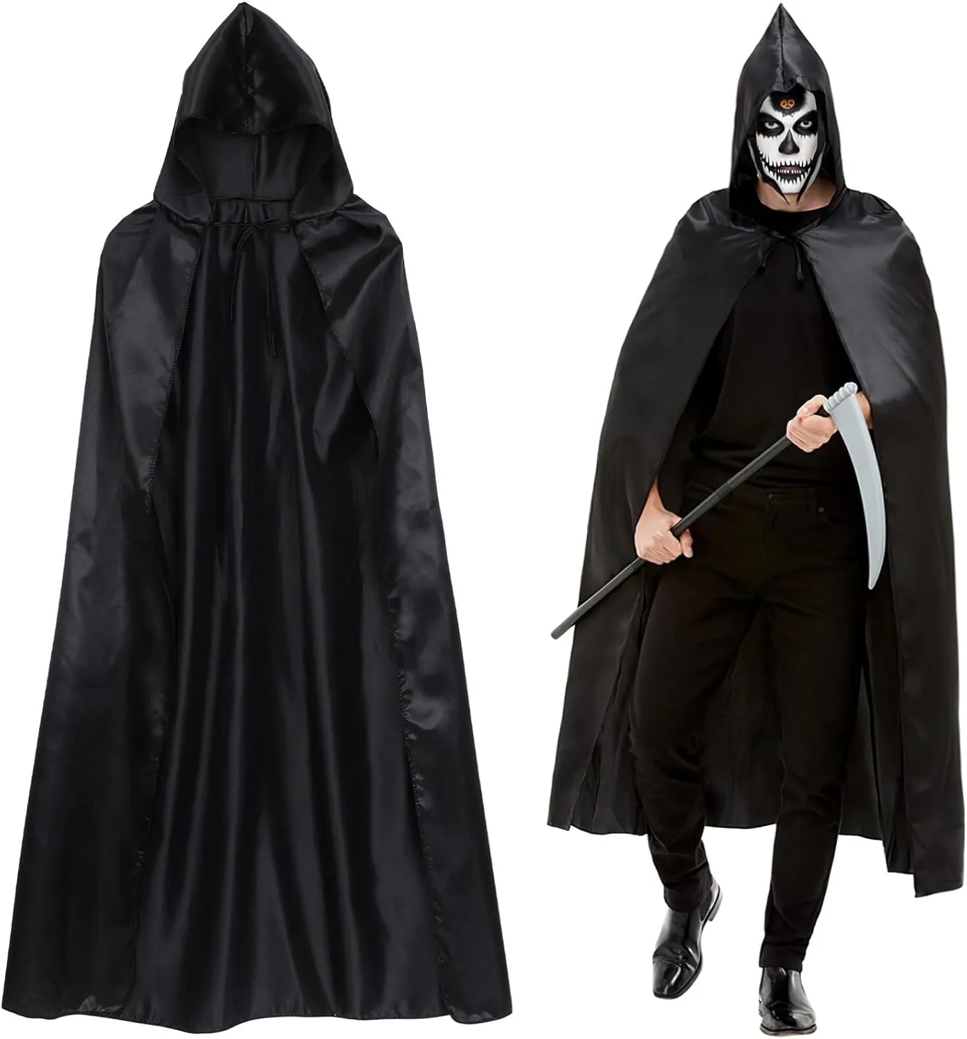 BESPORTBLE Black Cloak and Scythe Set, Cape Halloween Devil Cloak Ladies Halloween Vampire Cloak Man Costume Accessories, Cloak 140cm in Length