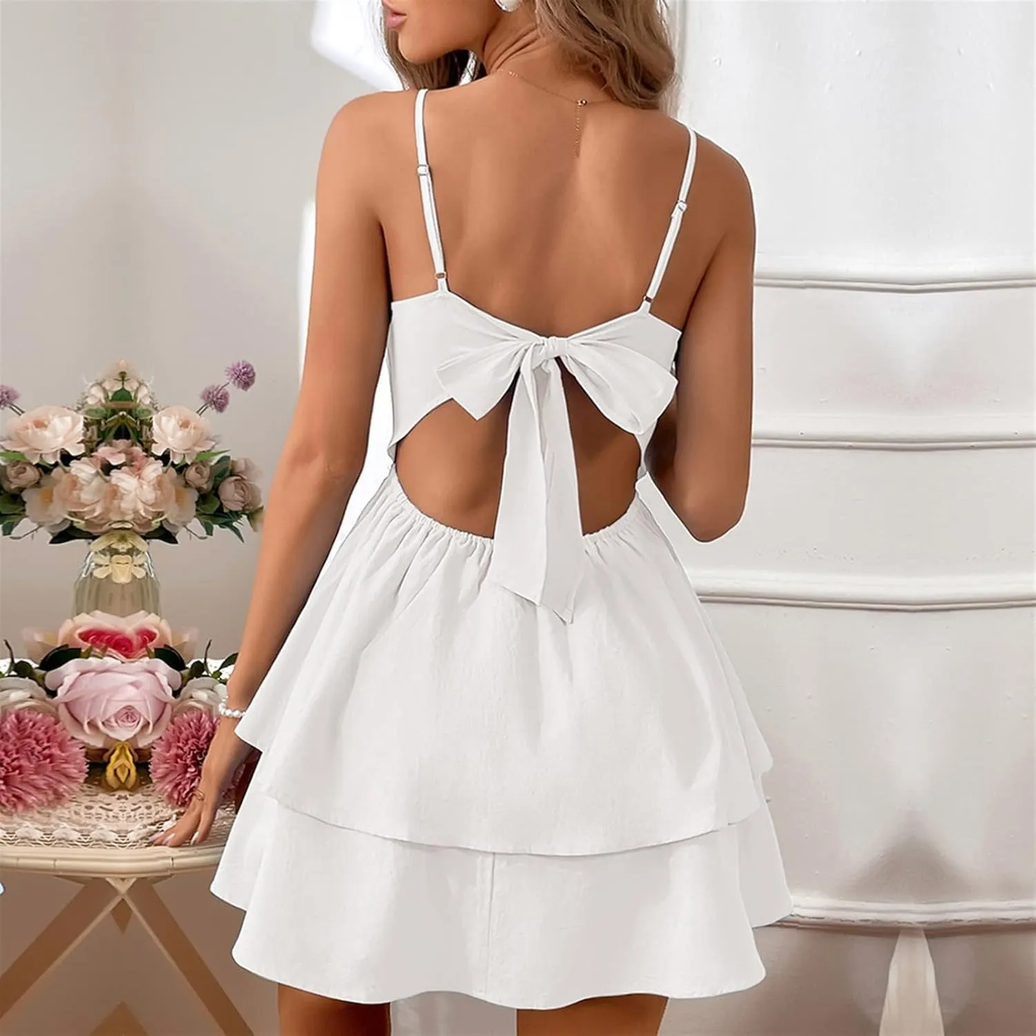 BNGD Women's Backless Bow Tie Short Dress 2025 Summer Models Sexy Halter Dresses Homecoming Dresses