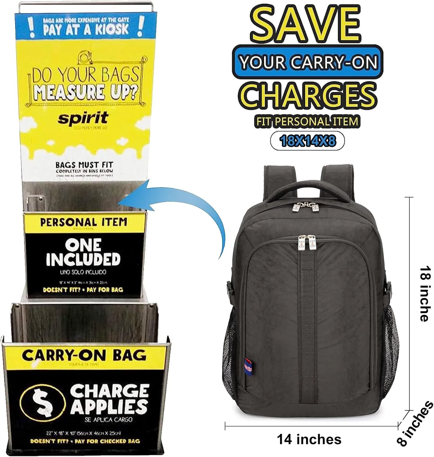 Boardingblue Under-Seat Backpack for Spirit, Frontier, American - Fits 18 x 13 x 8 Inches - Perfect Personal Item for Easy Air Travel - TSA Approved (Beige)