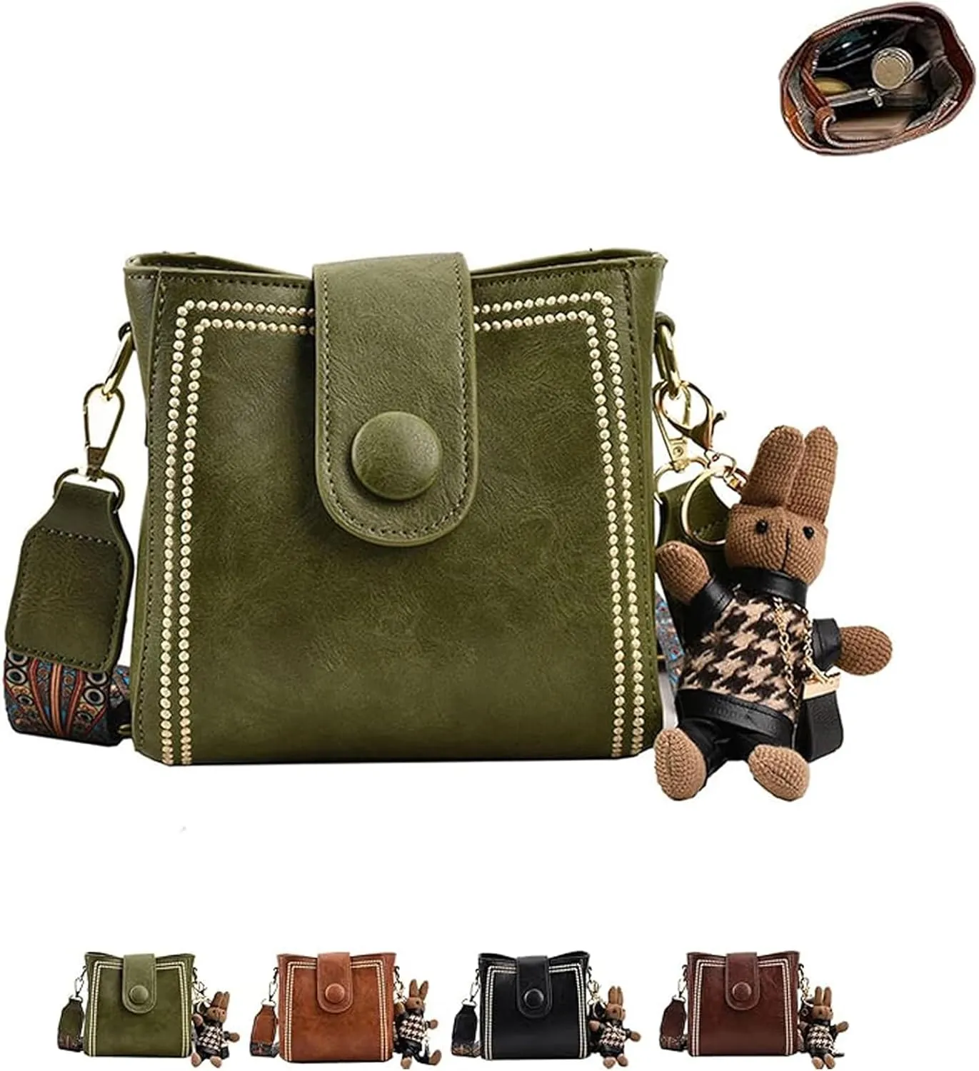 Bootara Bucket Bag, Adjustable women's vintage bunny charm bucket bag, Cute Mini, with Cute Rabbit Pendant