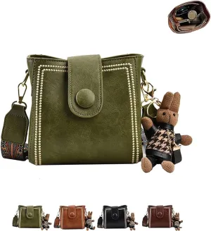Bootara Bucket Bag, Adjustable women's vintage bunny charm bucket bag, Cute Mini, with Cute Rabbit Pendant