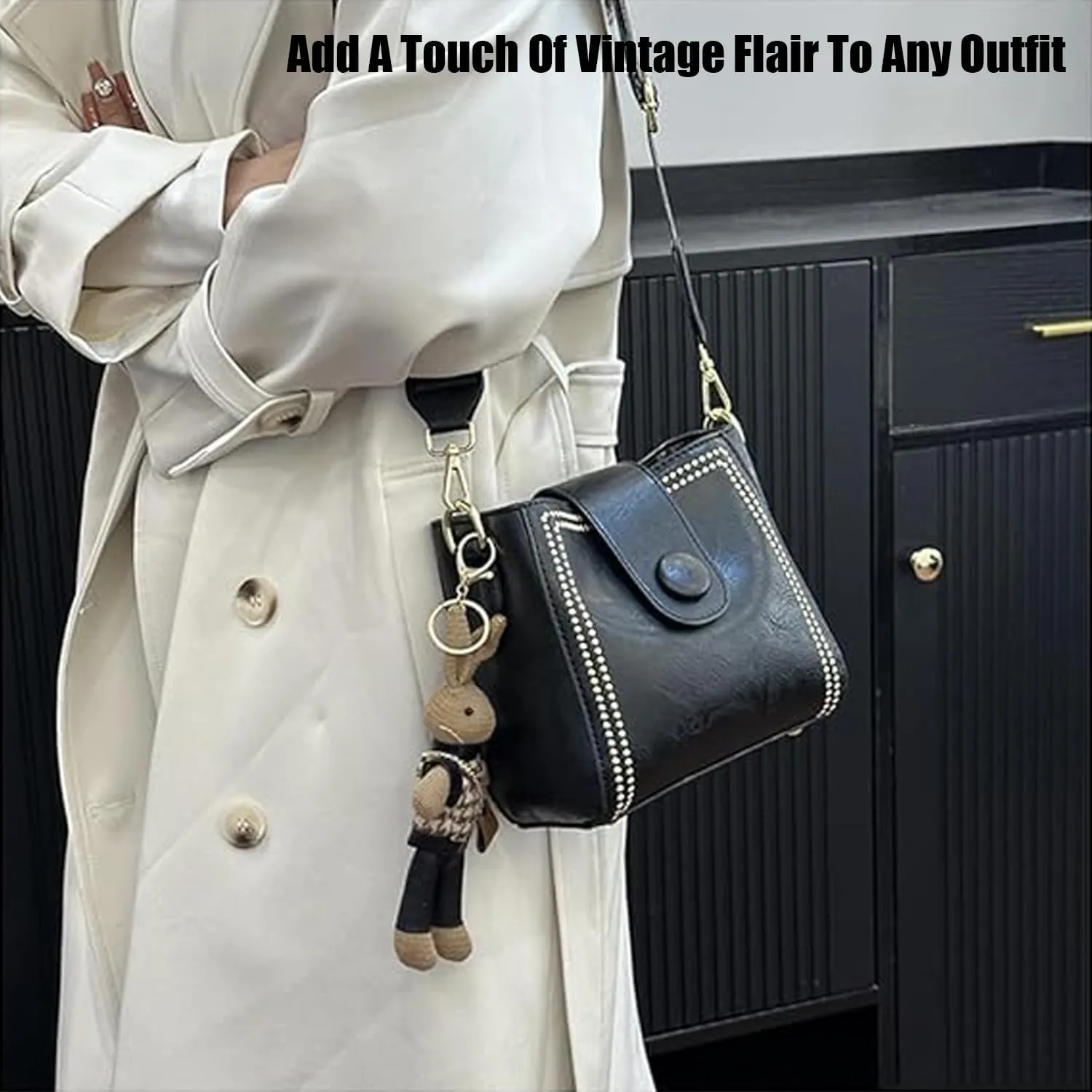 Bootara Bucket Bag, Adjustable women's vintage bunny charm bucket bag, Cute Mini, with Cute Rabbit Pendant