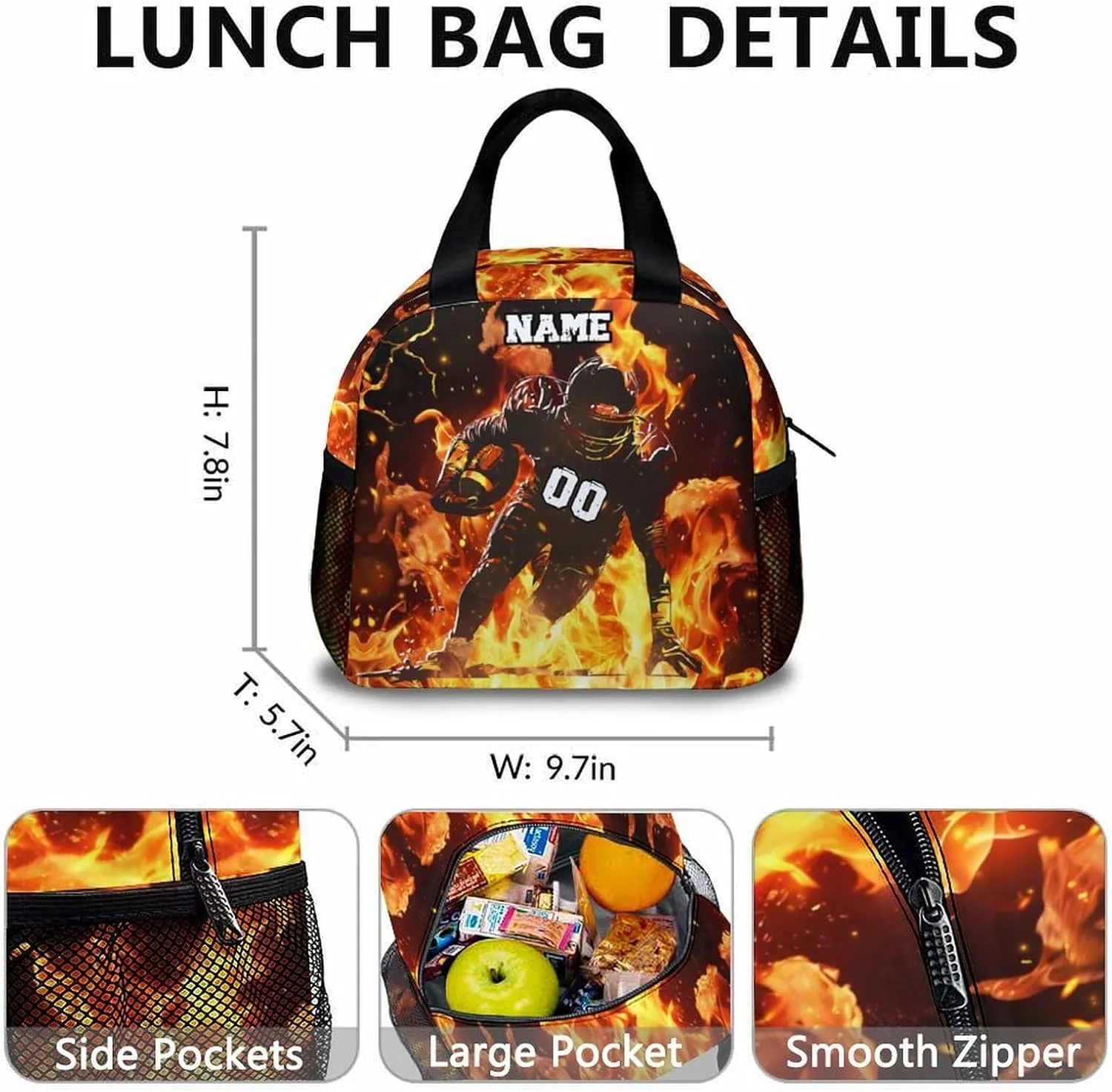 Boys Backpack for School, Personalized 3PCS Football Backpacks with Lunch Bag Pencil Case for Kids, Custom 17 Inches Cool Large Capacity Bookbag Bundle for Preschool Elementary