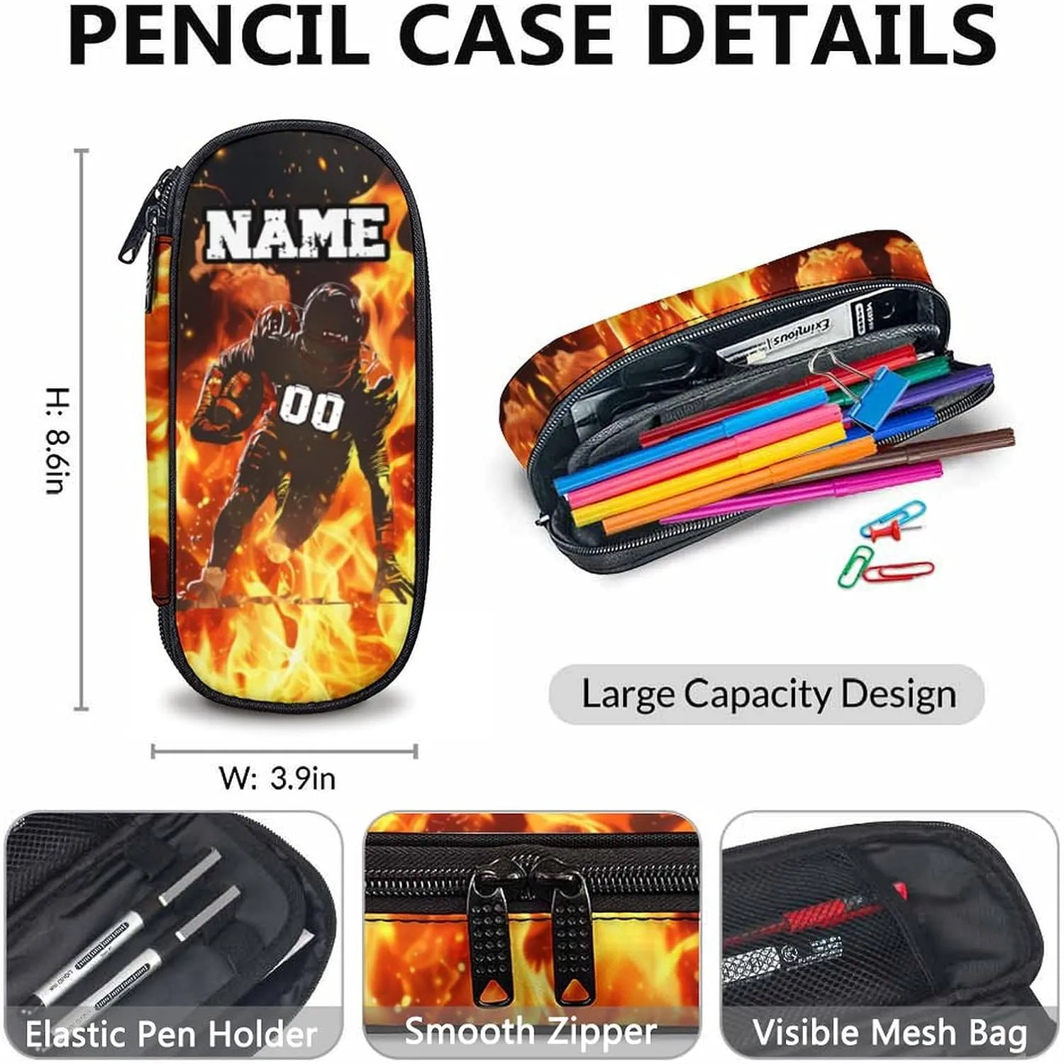 Boys Backpack for School, Personalized 3PCS Football Backpacks with Lunch Bag Pencil Case for Kids, Custom 17 Inches Cool Large Capacity Bookbag Bundle for Preschool Elementary