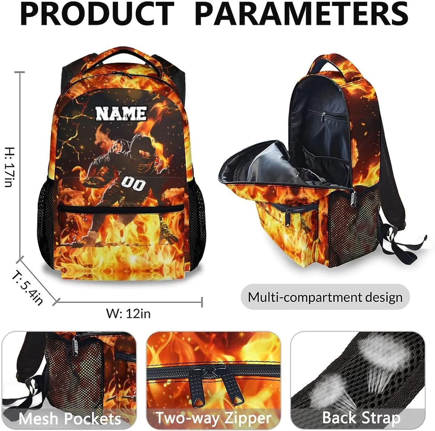 Boys Backpack for School, Personalized 3PCS Football Backpacks with Lunch Bag Pencil Case for Kids, Custom 17 Inches Cool Large Capacity Bookbag Bundle for Preschool Elementary