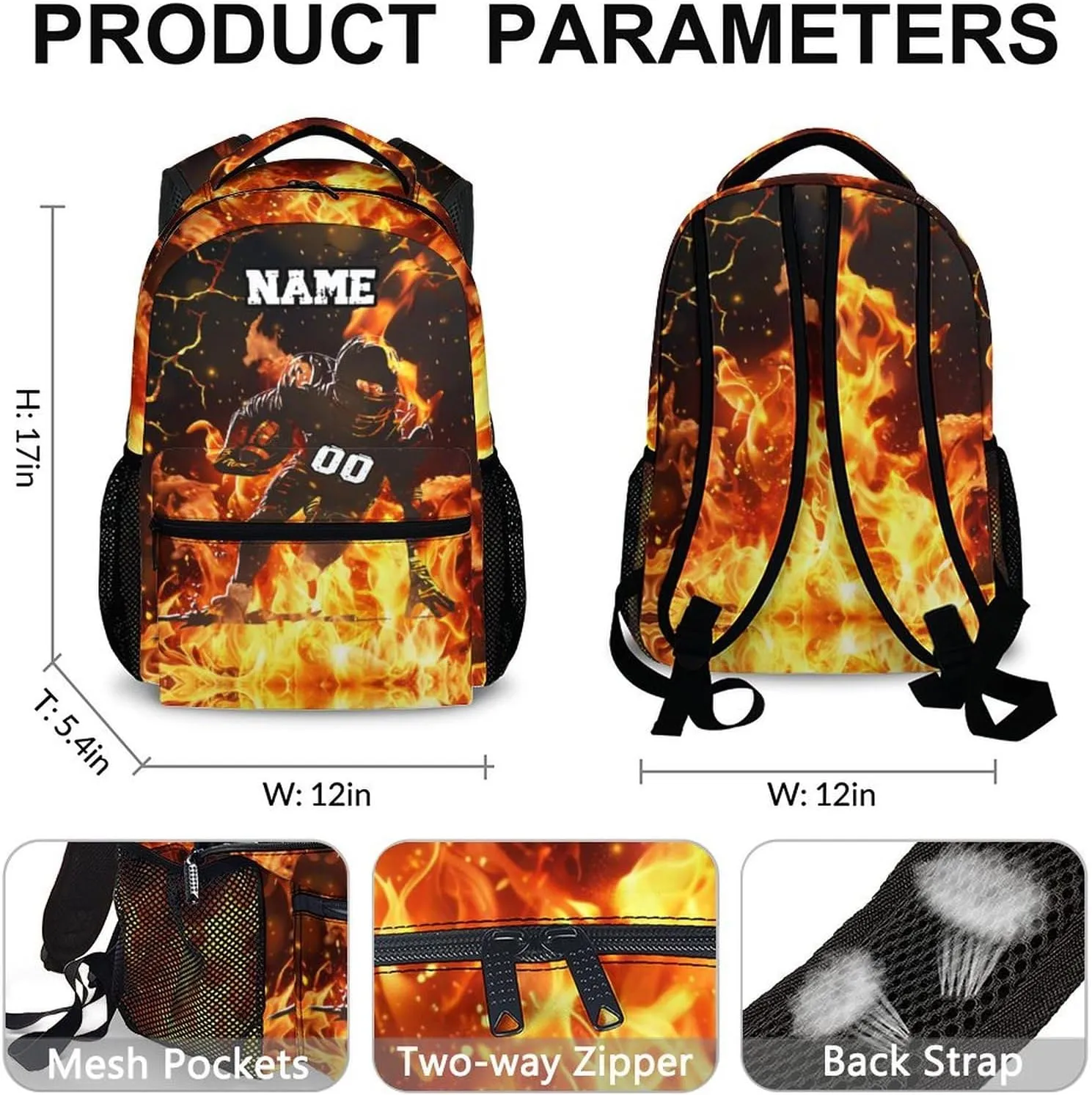 Boys Backpack for School, Personalized Football Backpacks for Kids Sports Lovers, 17 Inches Cool Large Capacity Bookbag for Primary Preschool, Custom Name Supplies for Students