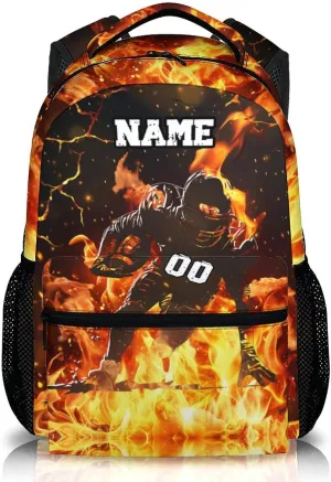 Boys Backpack for School, Personalized Football Backpacks for Kids Sports Lovers, 17 Inches Cool Large Capacity Bookbag for Primary Preschool, Custom Name Supplies for Students