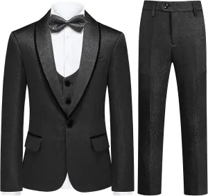 Boys Tuxedo Suit Set Shawl Lapel Striped Kids 3 Piece Slim Fit Formal Suit with Vest Jacket Pants