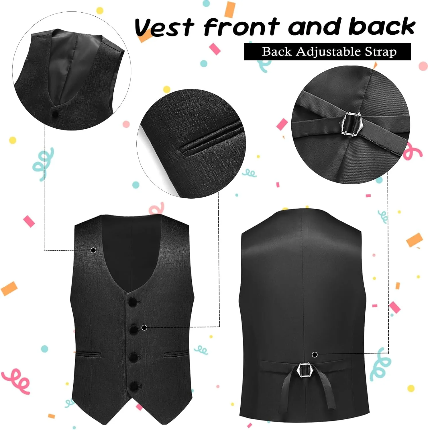 Boys Tuxedo Suit Set Shawl Lapel Striped Kids 3 Piece Slim Fit Formal Suit with Vest Jacket Pants
