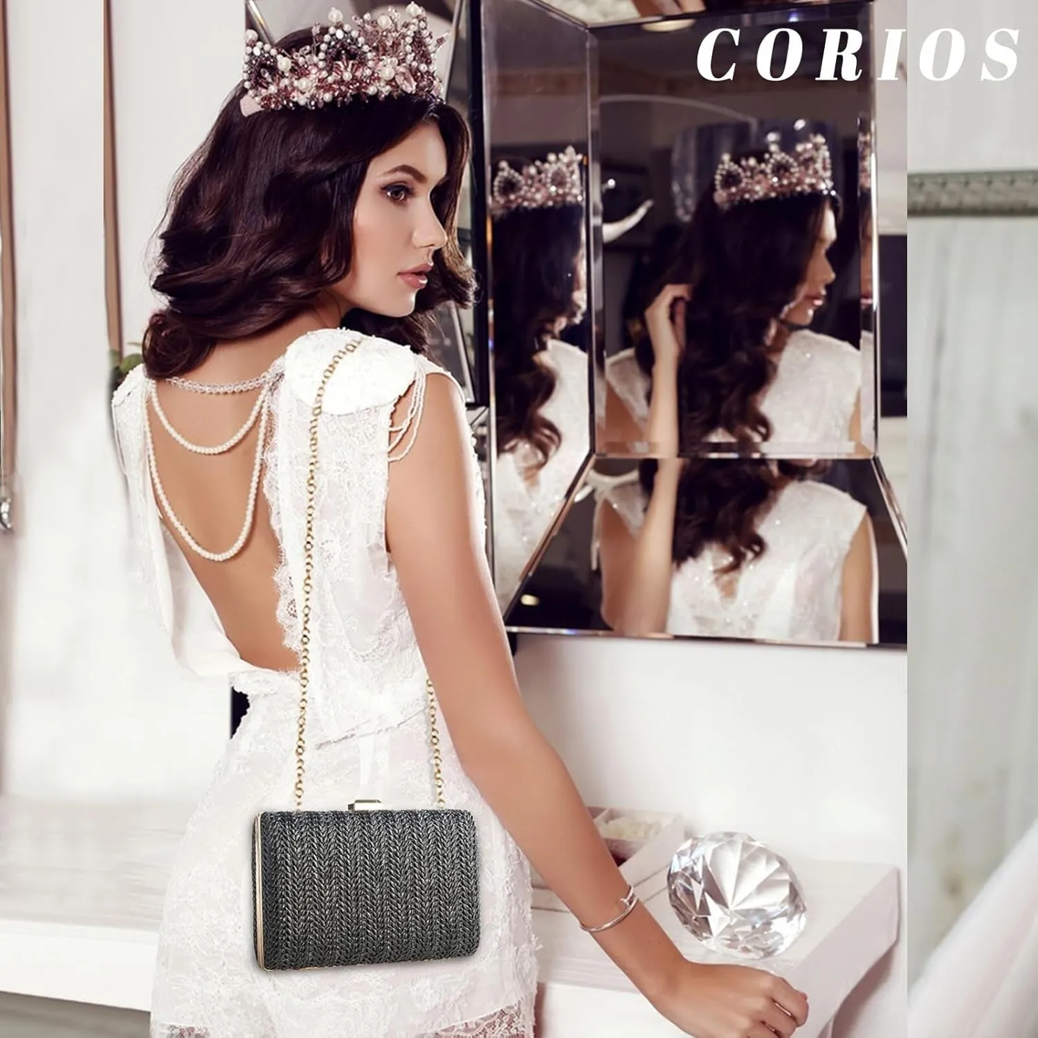 Bridal Wedding Purse Ladies Handbag Elegant Shoulder Crossbody Straw Evening for Women Handwoven Clutch