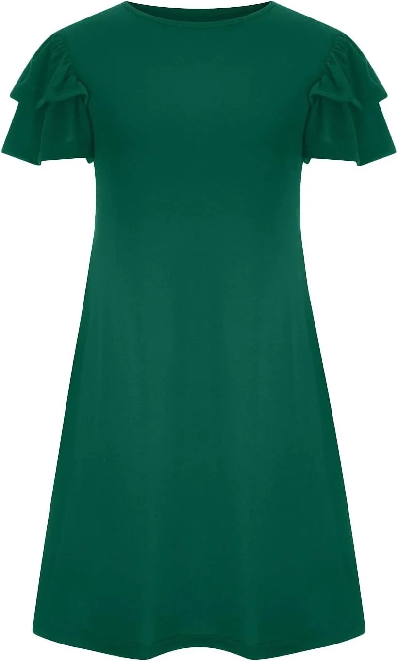 BZGTZT Women's 2023 Mini Dresses Summer Casual Ruffle Short Sleeve Cute Crew Neck Flowy T Shirt Dress with Pockets
