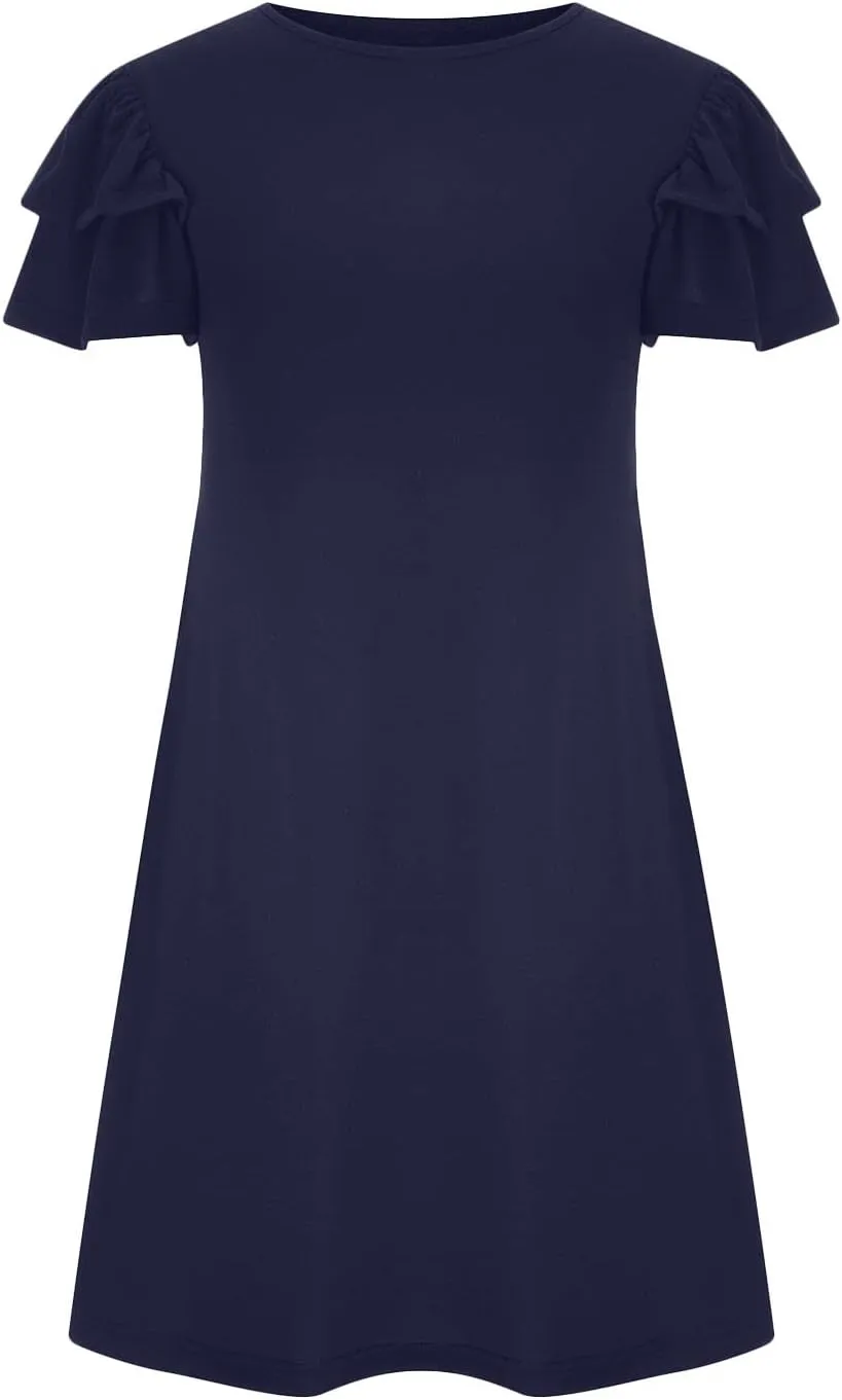 BZGTZT Women's 2023 Mini Dresses Summer Casual Ruffle Short Sleeve Cute Crew Neck Flowy T Shirt Dress with Pockets