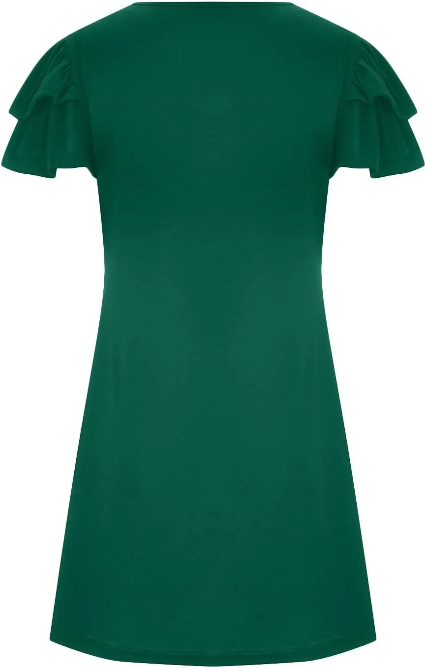 BZGTZT Women's 2023 Mini Dresses Summer Casual Ruffle Short Sleeve Cute Crew Neck Flowy T Shirt Dress with Pockets