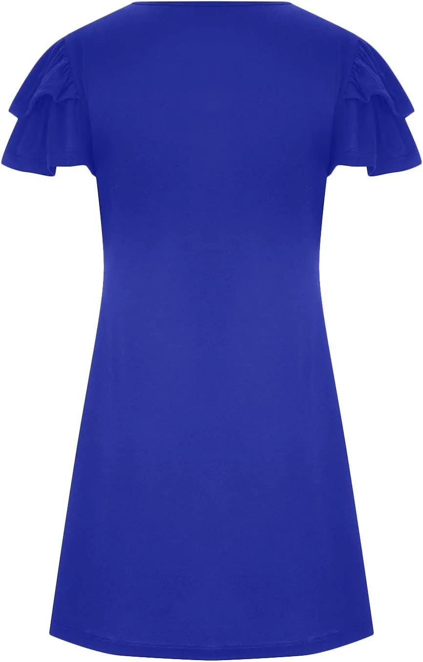 BZGTZT Women's 2023 Mini Dresses Summer Casual Ruffle Short Sleeve Cute Crew Neck Flowy T Shirt Dress with Pockets