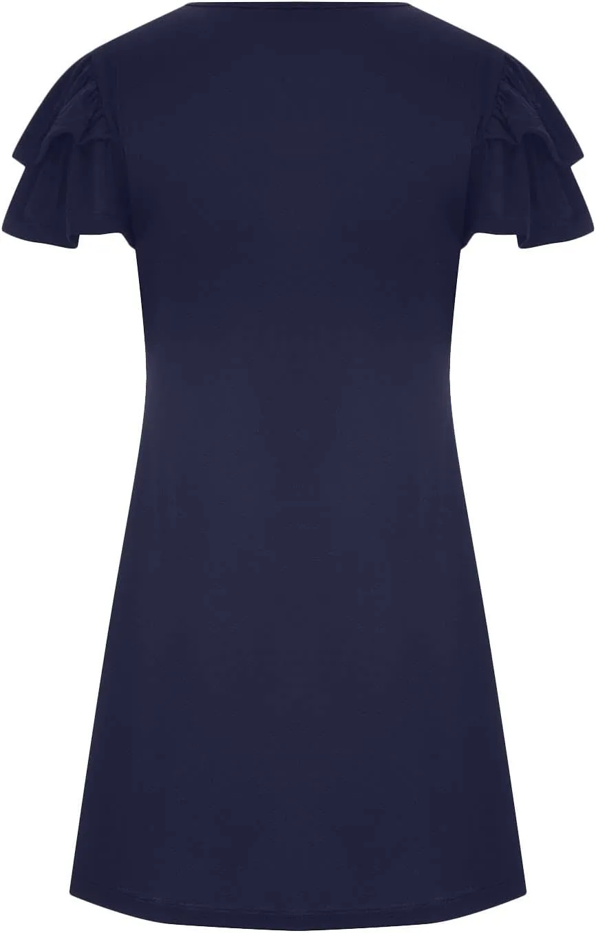 BZGTZT Women's 2023 Mini Dresses Summer Casual Ruffle Short Sleeve Cute Crew Neck Flowy T Shirt Dress with Pockets