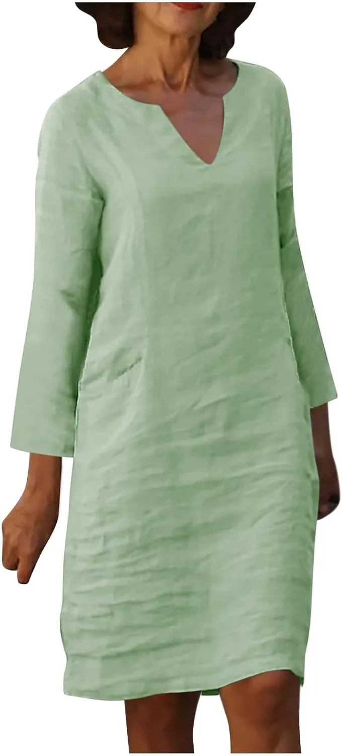 Ceboyel Cotton Linen Dresses for Women 2025 Boho Casual Short Dress V Neck Summer Dress Trendy Elegant Ladies Outfits