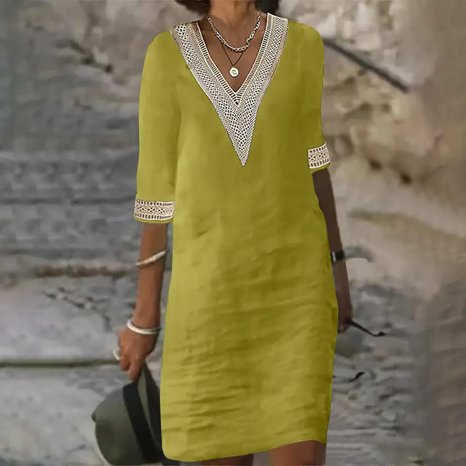 Ceboyel Cotton Linen Dresses for Women 2025 Boho Casual Short Dress V Neck Summer Dress Trendy Elegant Ladies Outfits