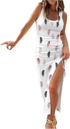 Ceboyel Womens Ribbed Tank Dress Bodycon Summer Dresses Split Casual Sun Dresses Trendy Sexy Maxi Long Sundresses 2023