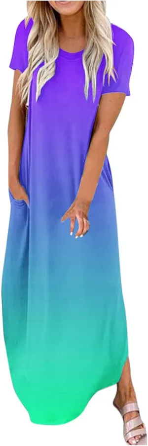 Ceboyel Women's Summer Dresses 2023 Casual Long Maxi Dress Short Sleeve Tshirt Dresses Boho Trendy Hawaiian Beach Clothing
