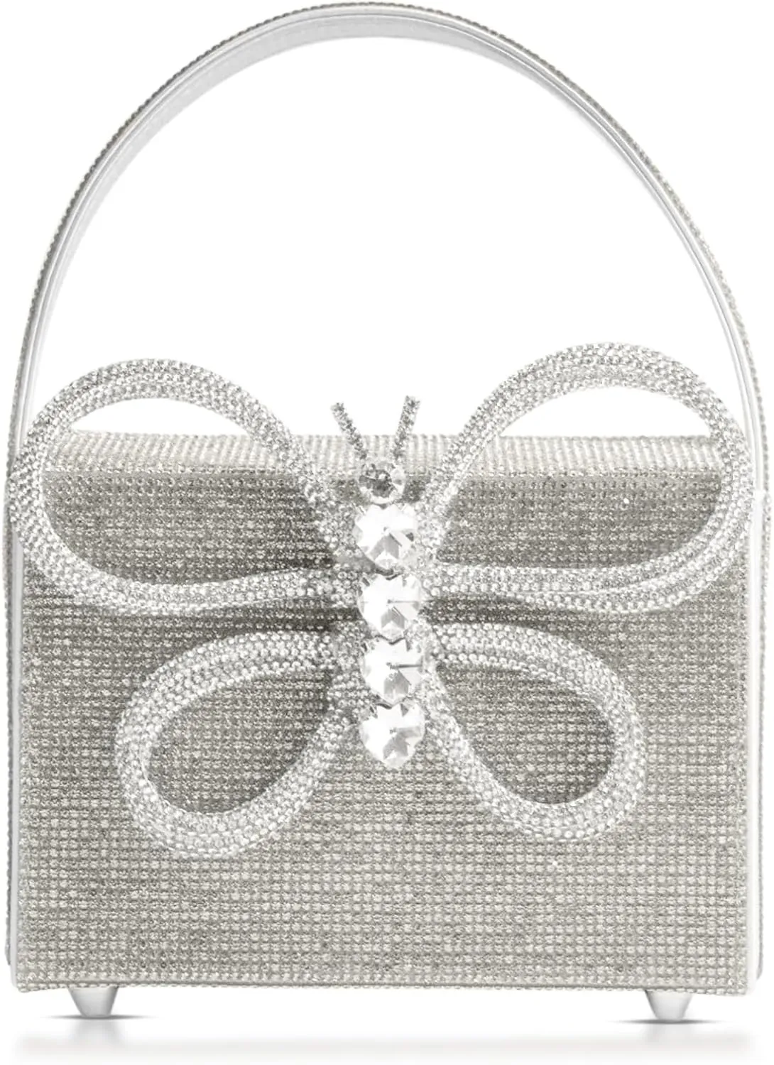 Clutch Purses for Women, Butterfly Rhinestone Evening Bag, Square Small Tote Bag, Handbag for Wedding, Prom, Parties, Travel(Silver)