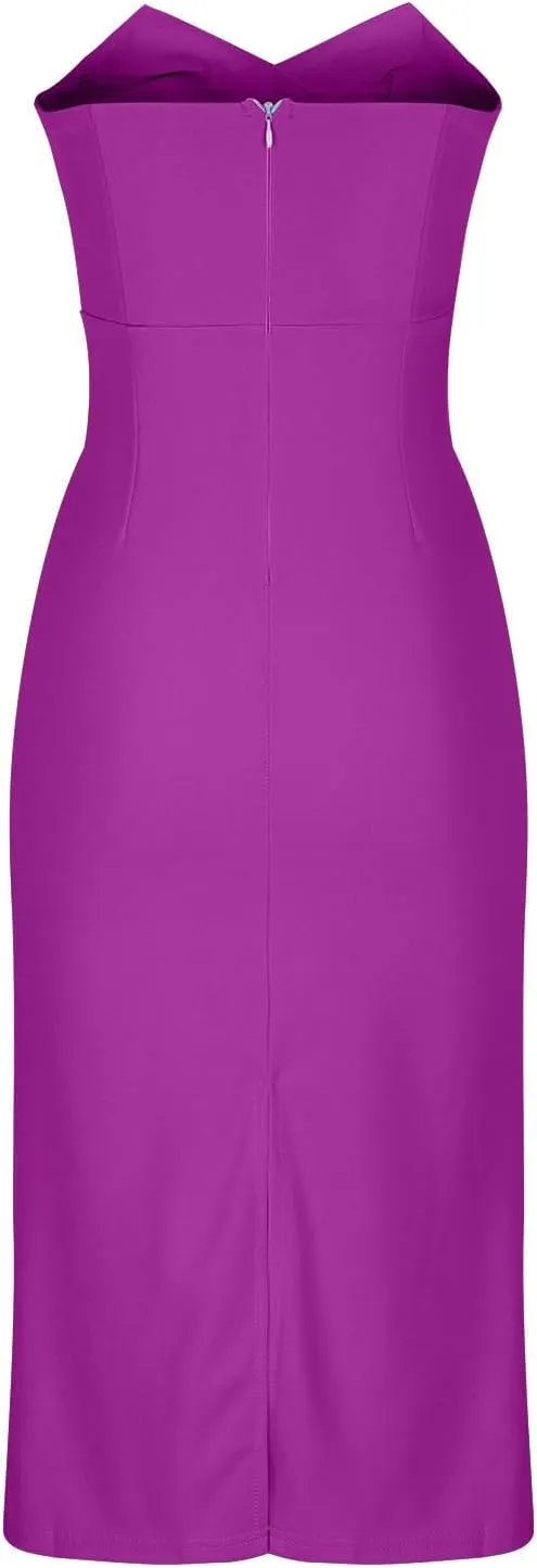 Cocktail Dresses for Women 2024 Elegant V Neck Sleeveless Strapless Bodycon Midi Dress Sexy Party Wedding Guest Dress