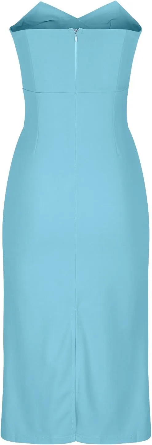 Cocktail Dresses for Women 2024 Elegant V Neck Sleeveless Strapless Bodycon Midi Dress Sexy Party Wedding Guest Dress