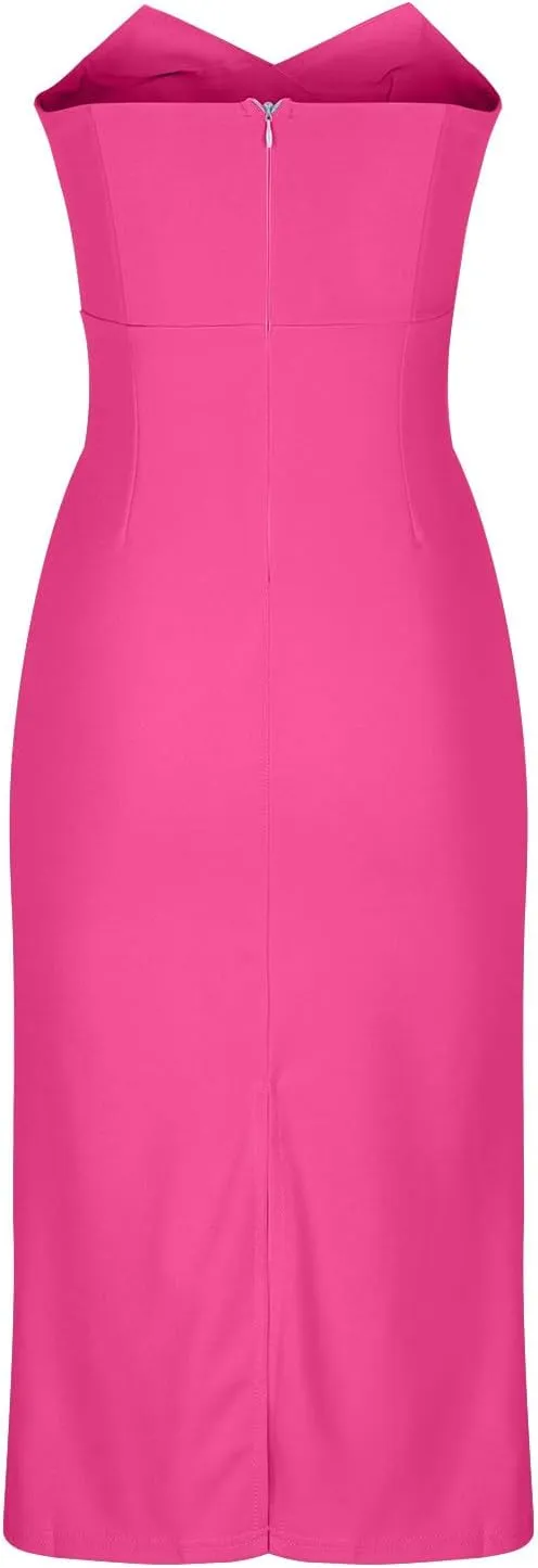 Cocktail Dresses for Women 2024 Elegant V Neck Sleeveless Strapless Bodycon Midi Dress Sexy Party Wedding Guest Dress