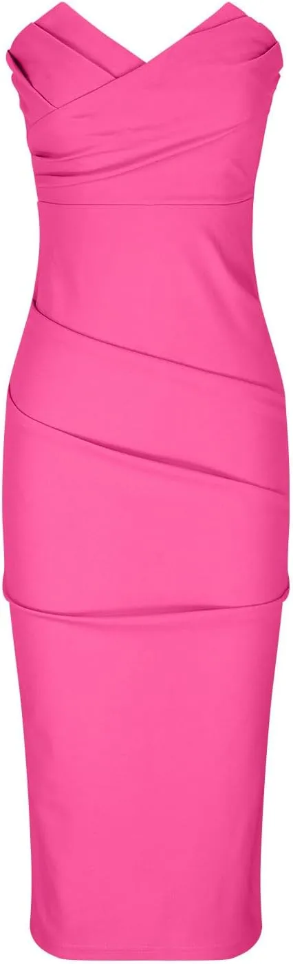 Cocktail Dresses for Women 2024 Elegant V Neck Sleeveless Strapless Bodycon Midi Dress Sexy Party Wedding Guest Dress