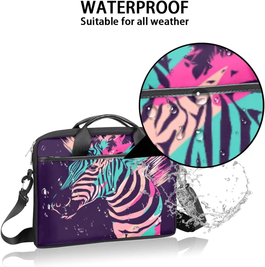 Colorful Animal Print Laptop Shoulder Messenger Bag Waterproof Laptop Briefcase with Handle and Padded Strap Case Sleeve