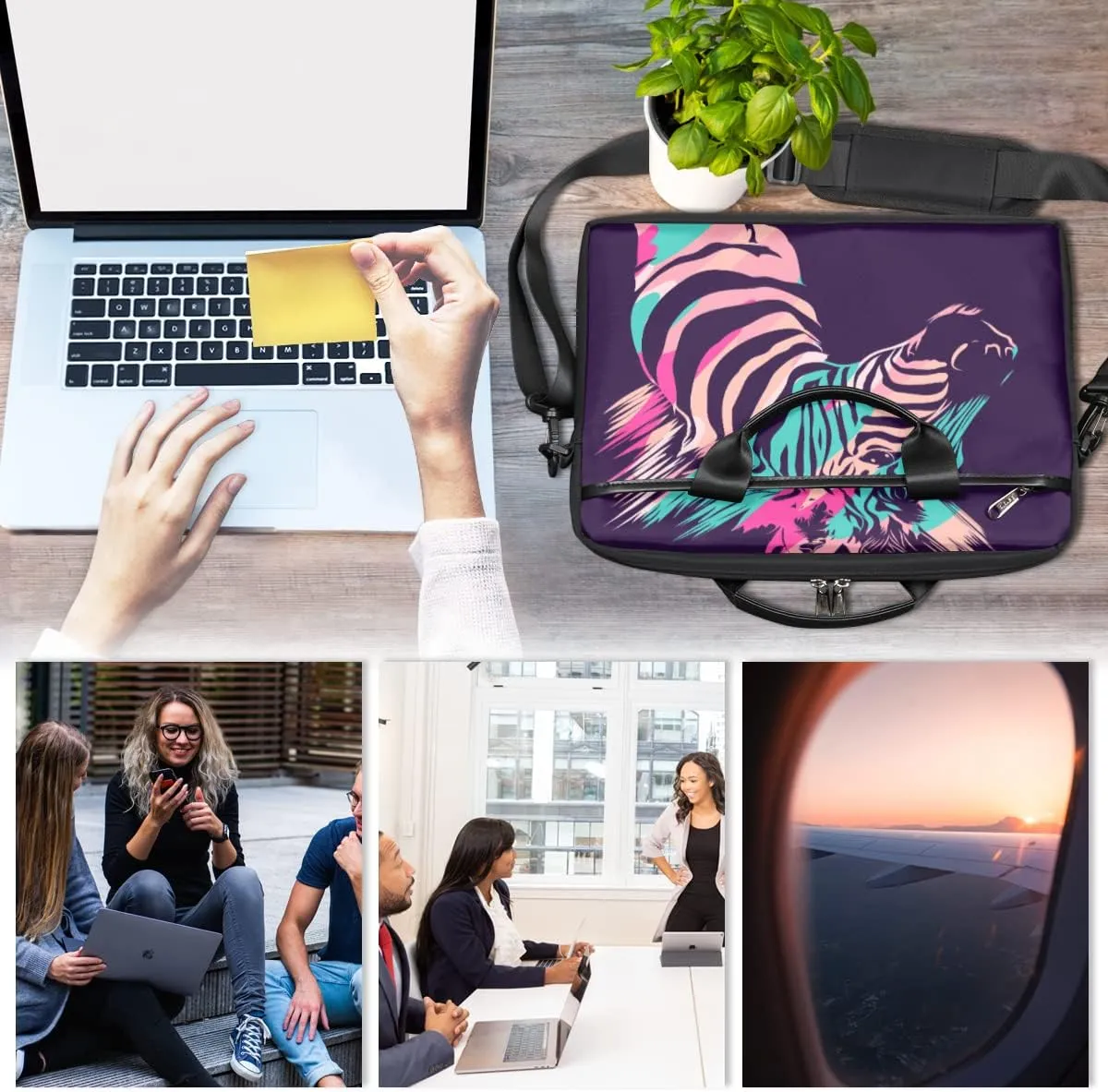 Colorful Animal Print Laptop Shoulder Messenger Bag Waterproof Laptop Briefcase with Handle and Padded Strap Case Sleeve