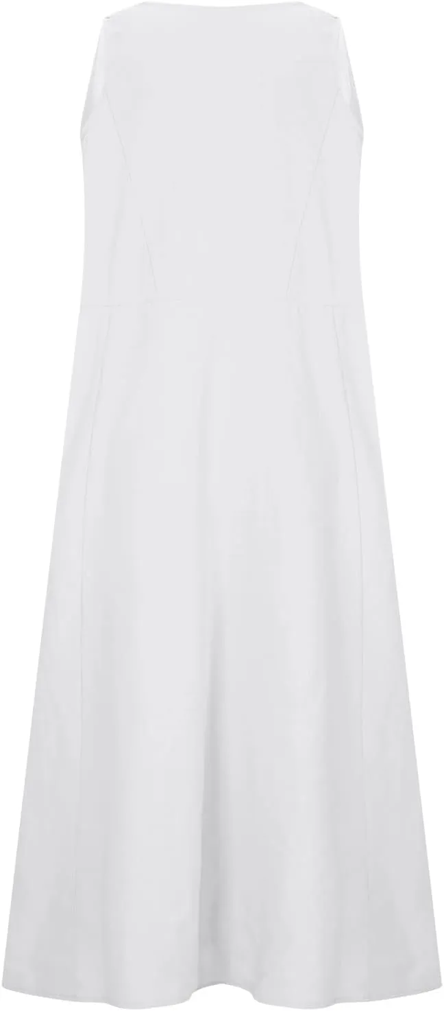Cotton Linen Dress Women Plus Size Lace V Neck Sleeveless Summer Casual Beach Vacation Sundress Boho Flowy Midi Dress
