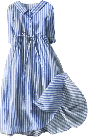 Cotton Linen Dresses for Women Summer Embroidered Sleeve A Line Comfy Cotton Maxi Dress Trendy Summer Vacation Clothes
