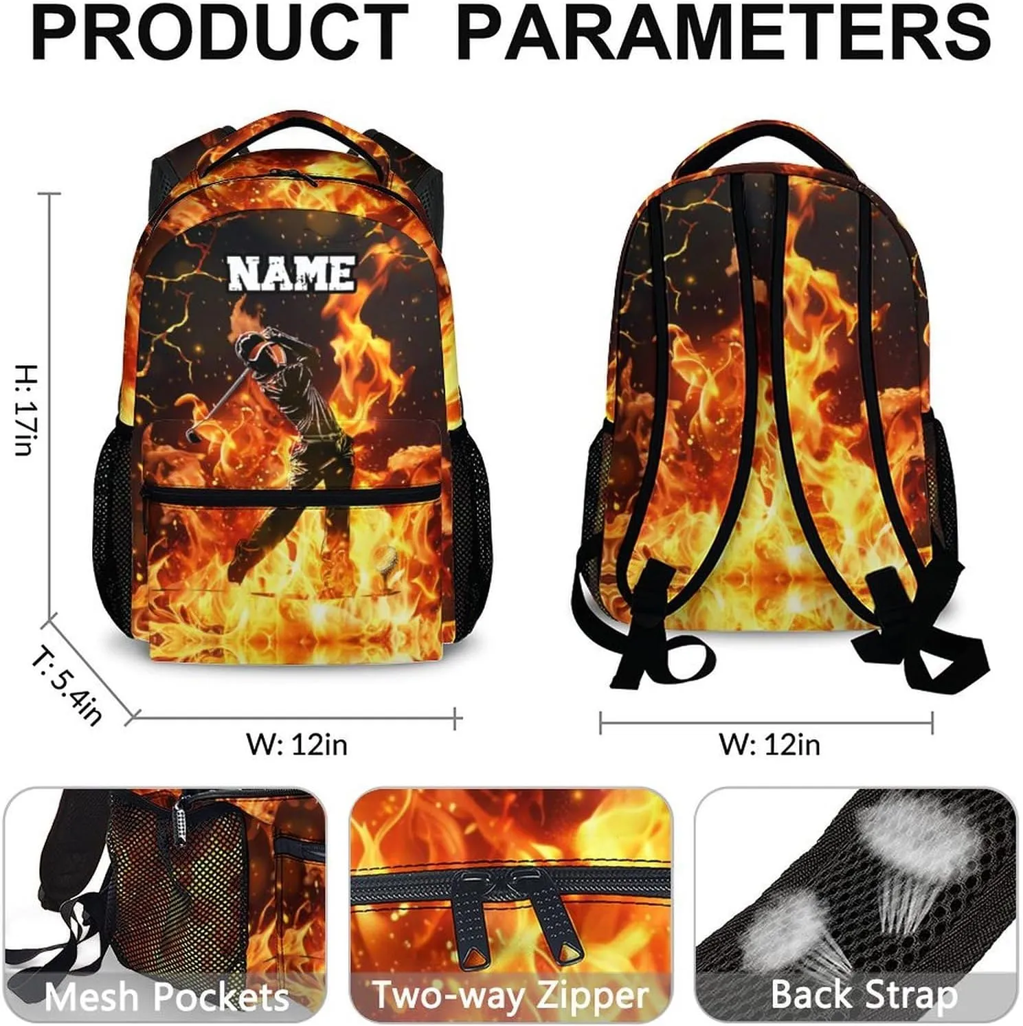 Custom Boys Backpack for School, Personalized Golf Backpacks for Kids Sports Lovers, 17 Inches Cool Large Capacity Bookbag for Primary Preschool, Custom Name Supplies for Students