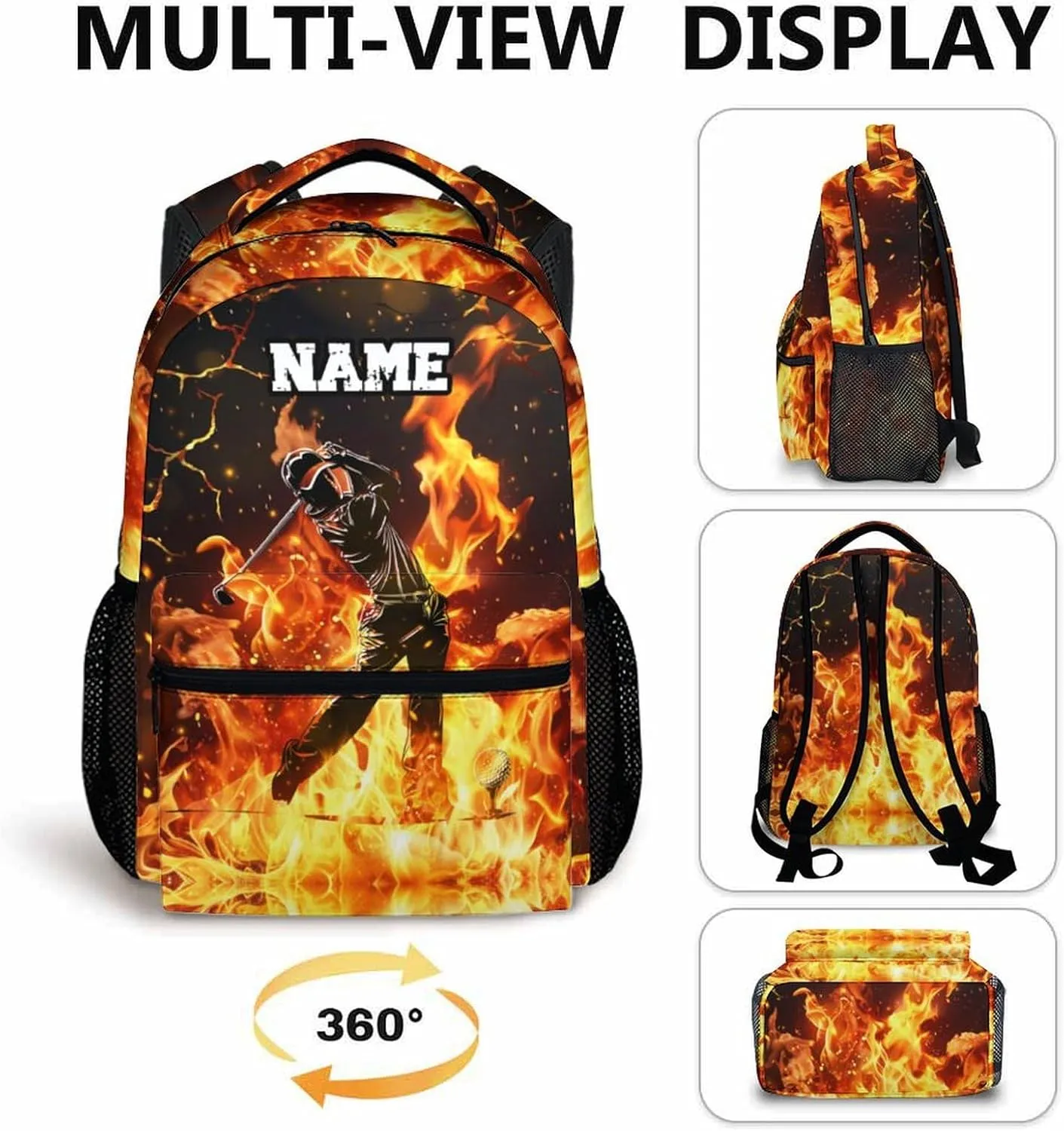 Custom Boys Backpack for School, Personalized Golf Backpacks for Kids Sports Lovers, 17 Inches Cool Large Capacity Bookbag for Primary Preschool, Custom Name Supplies for Students