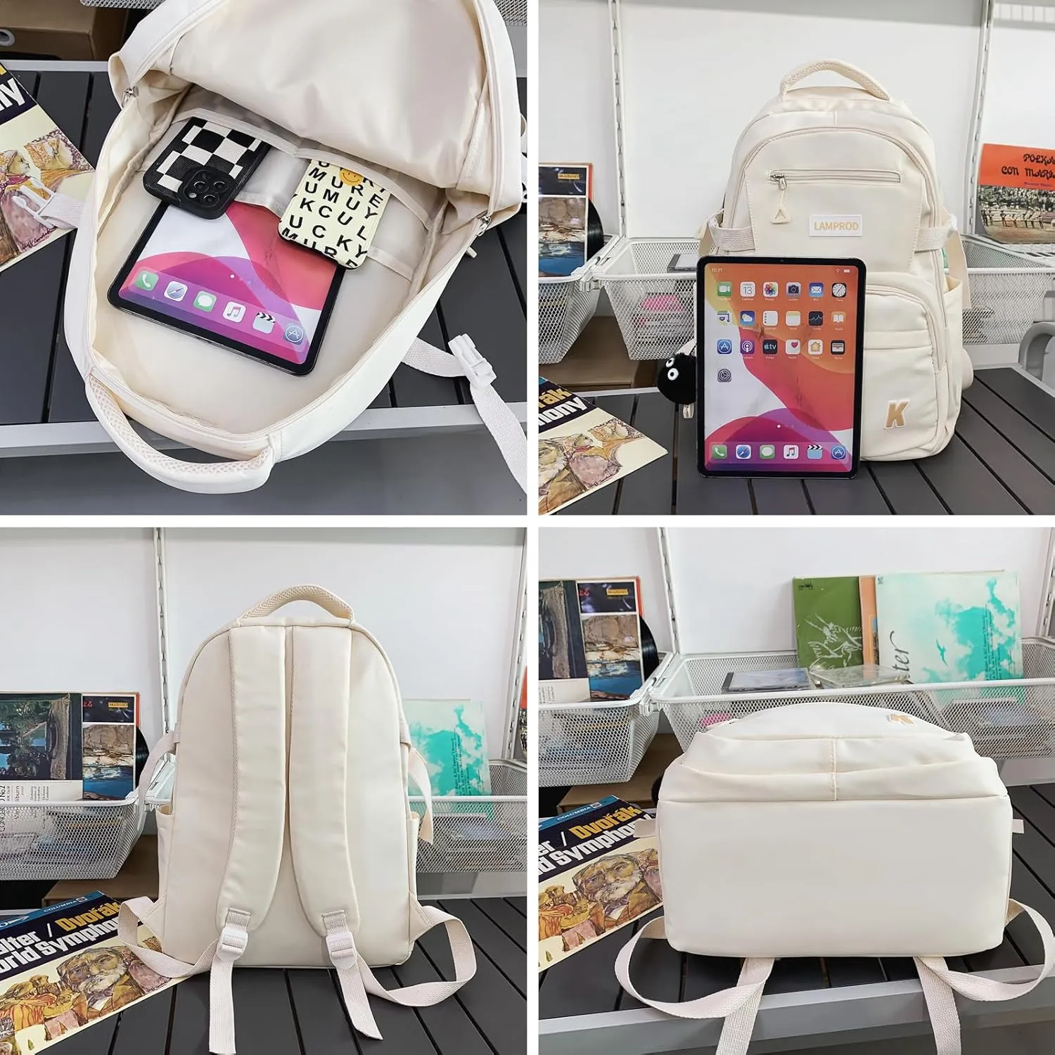 Cute Backpack Aesthetic Backpack for Girls School Casual Daypack Middle Student Travel College Backpack for Kids Large Capacity Travel(White)