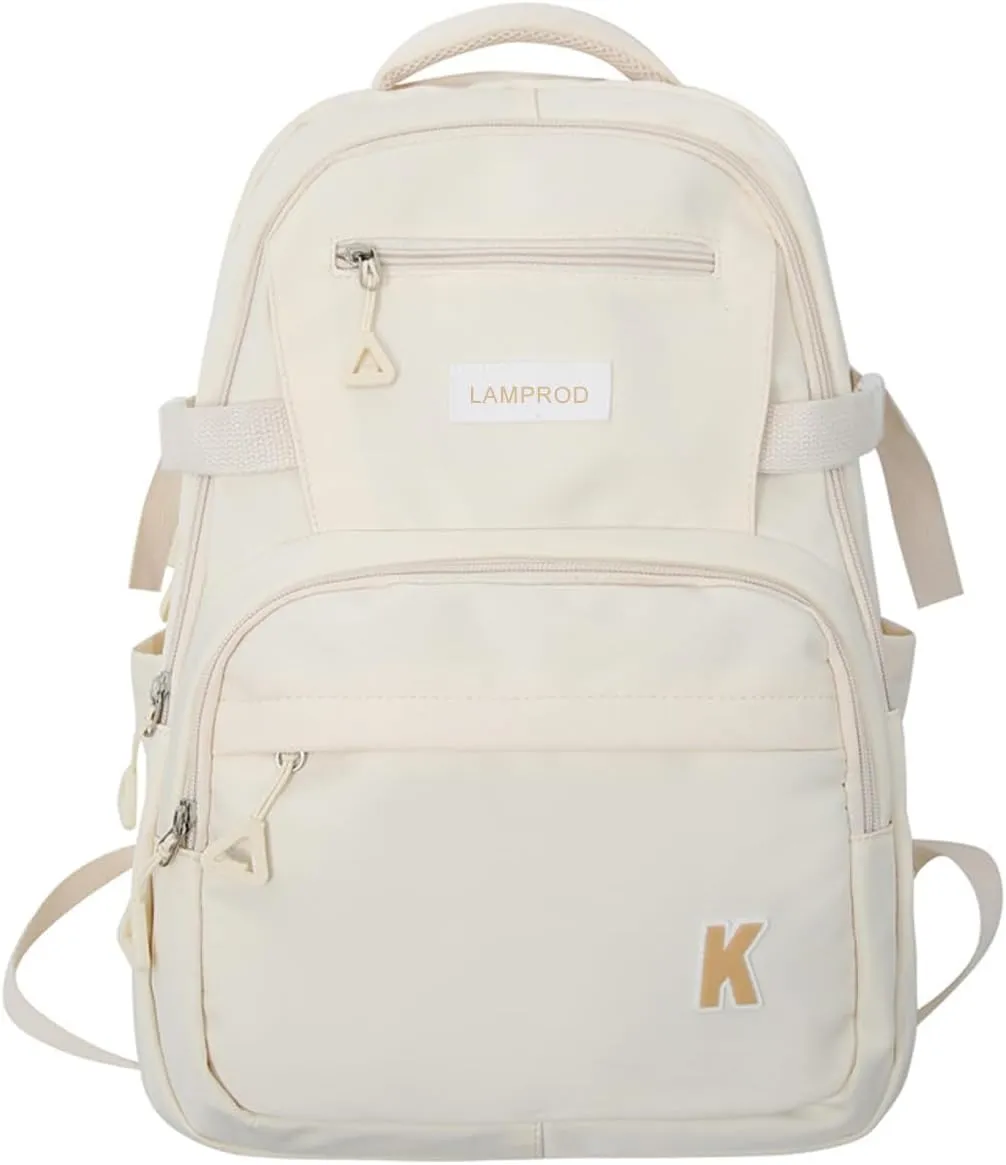 Cute Backpack Aesthetic Backpack for Girls School Casual Daypack Middle Student Travel College Backpack for Kids Large Capacity Travel(White)