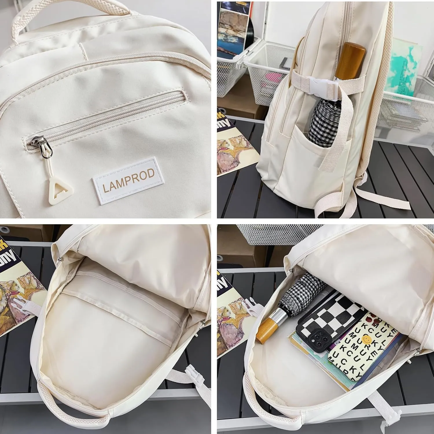 Cute Backpack Aesthetic Backpack for Girls School Casual Daypack Middle Student Travel College Backpack for Kids Large Capacity Travel(White)
