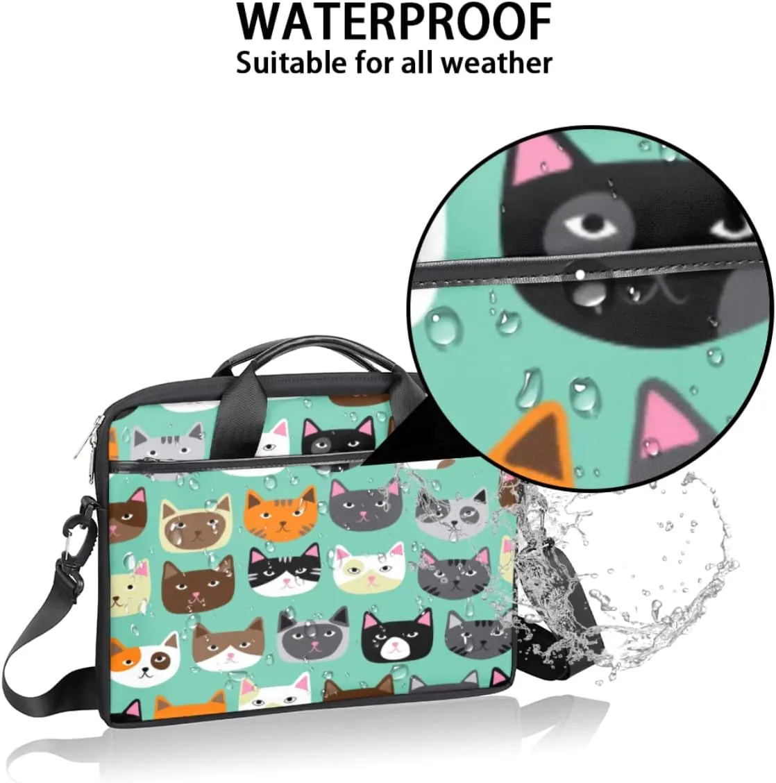Cute Cat Face Laptop Shoulder Messenger Bag Waterproof Laptop Briefcase with Handle and Padded Strap Case Sleeve