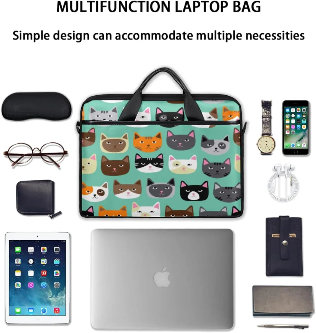 Cute Cat Face Laptop Shoulder Messenger Bag Waterproof Laptop Briefcase with Handle and Padded Strap Case Sleeve