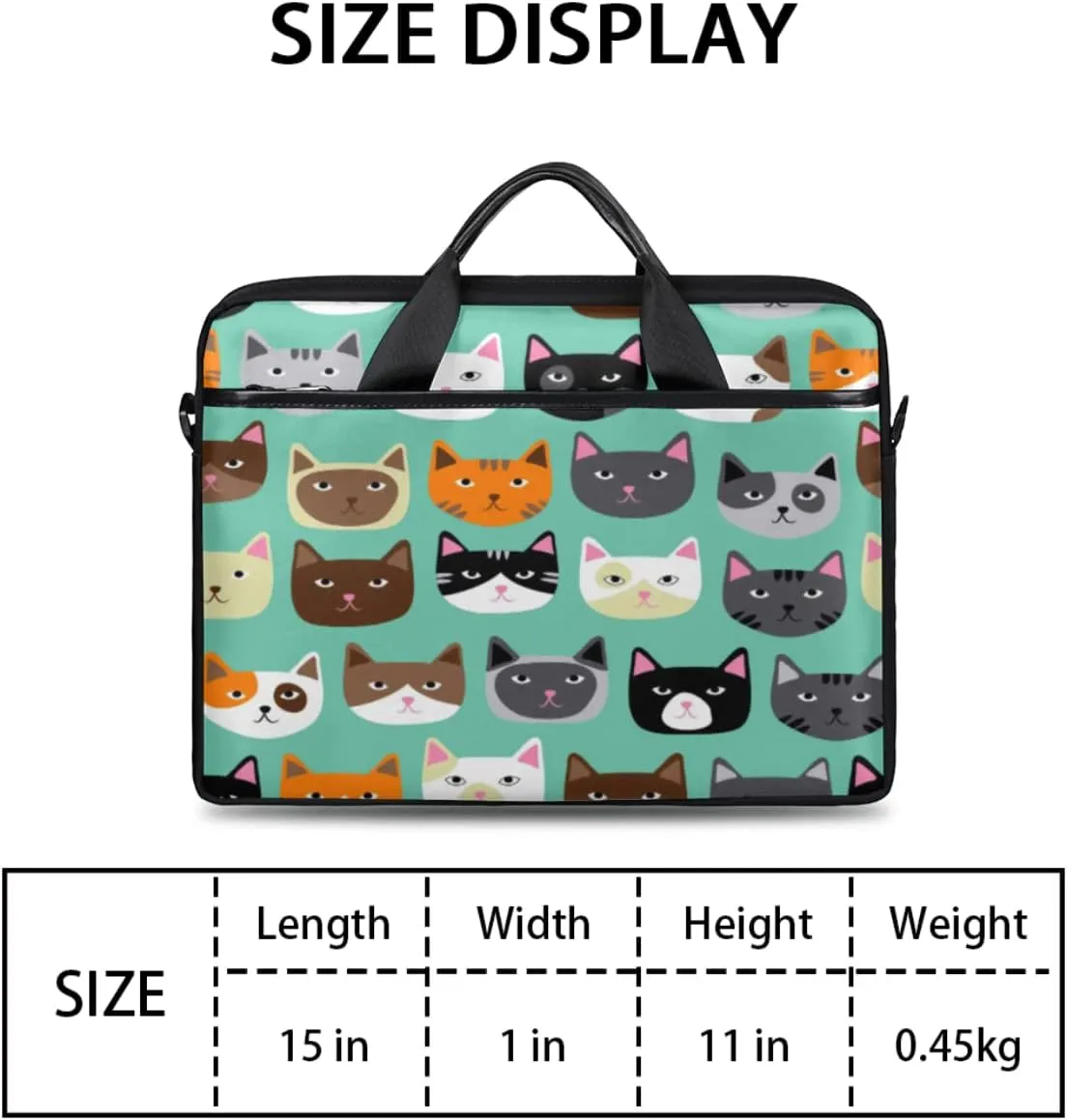 Cute Cat Face Laptop Shoulder Messenger Bag Waterproof Laptop Briefcase with Handle and Padded Strap Case Sleeve
