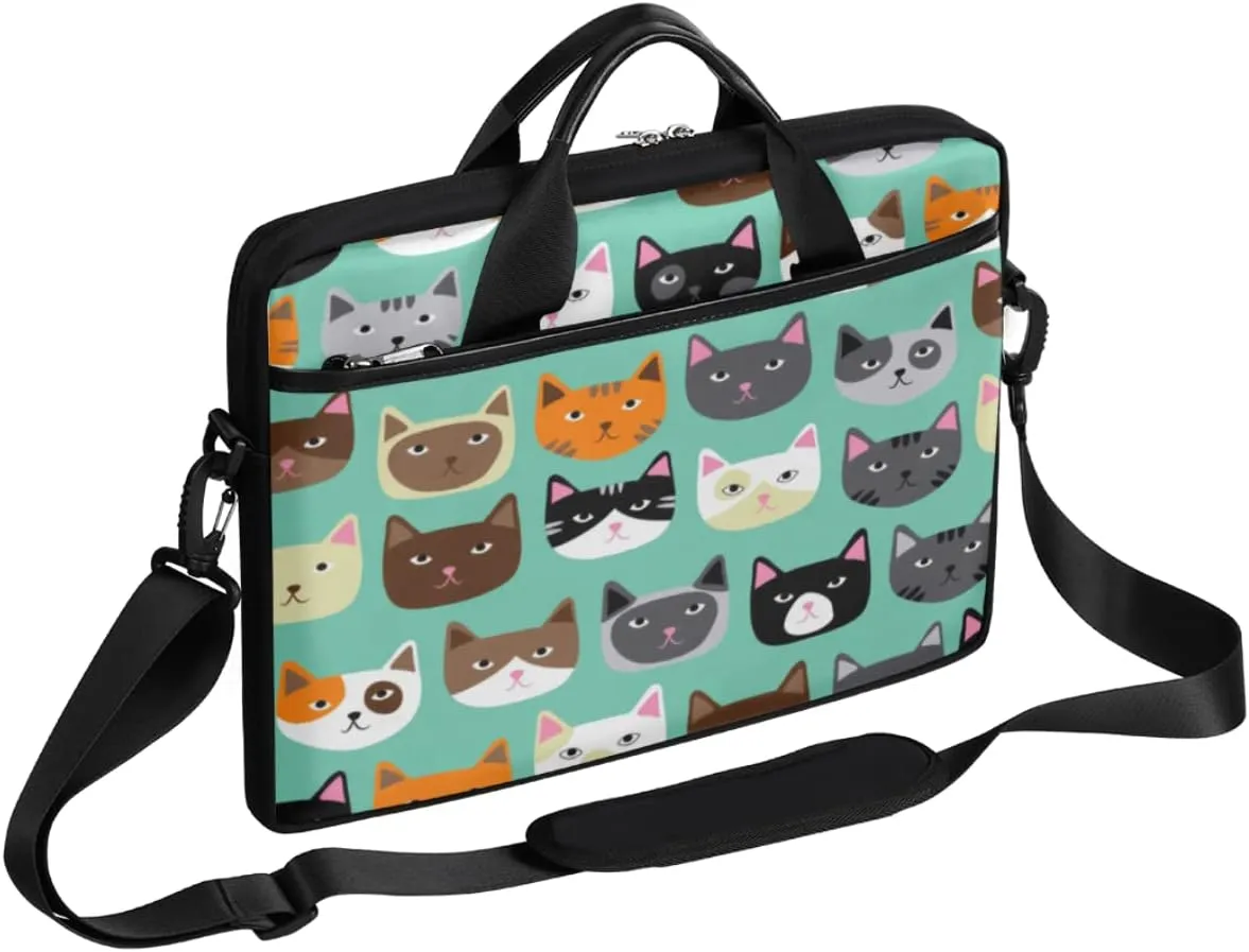 Cute Cat Face Laptop Shoulder Messenger Bag Waterproof Laptop Briefcase with Handle and Padded Strap Case Sleeve